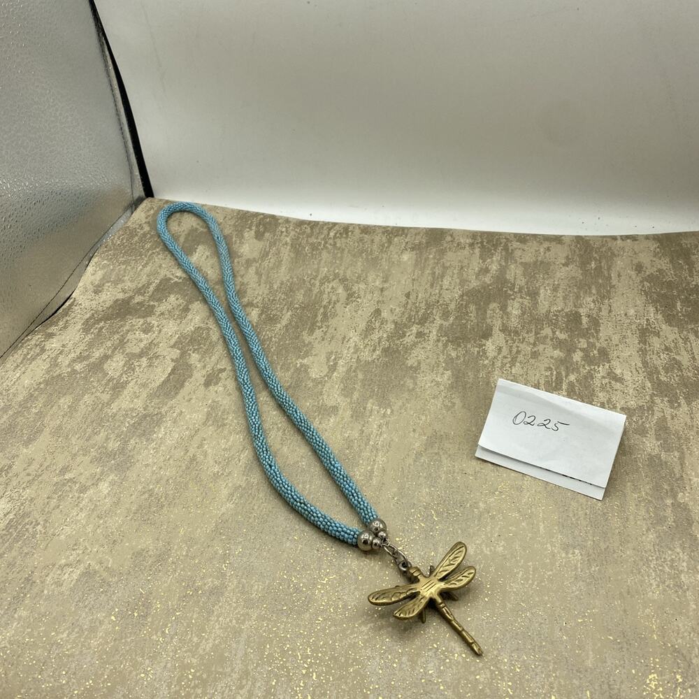 Turquoise Beaded Necklace With Dragonfly Pendant 18.5”